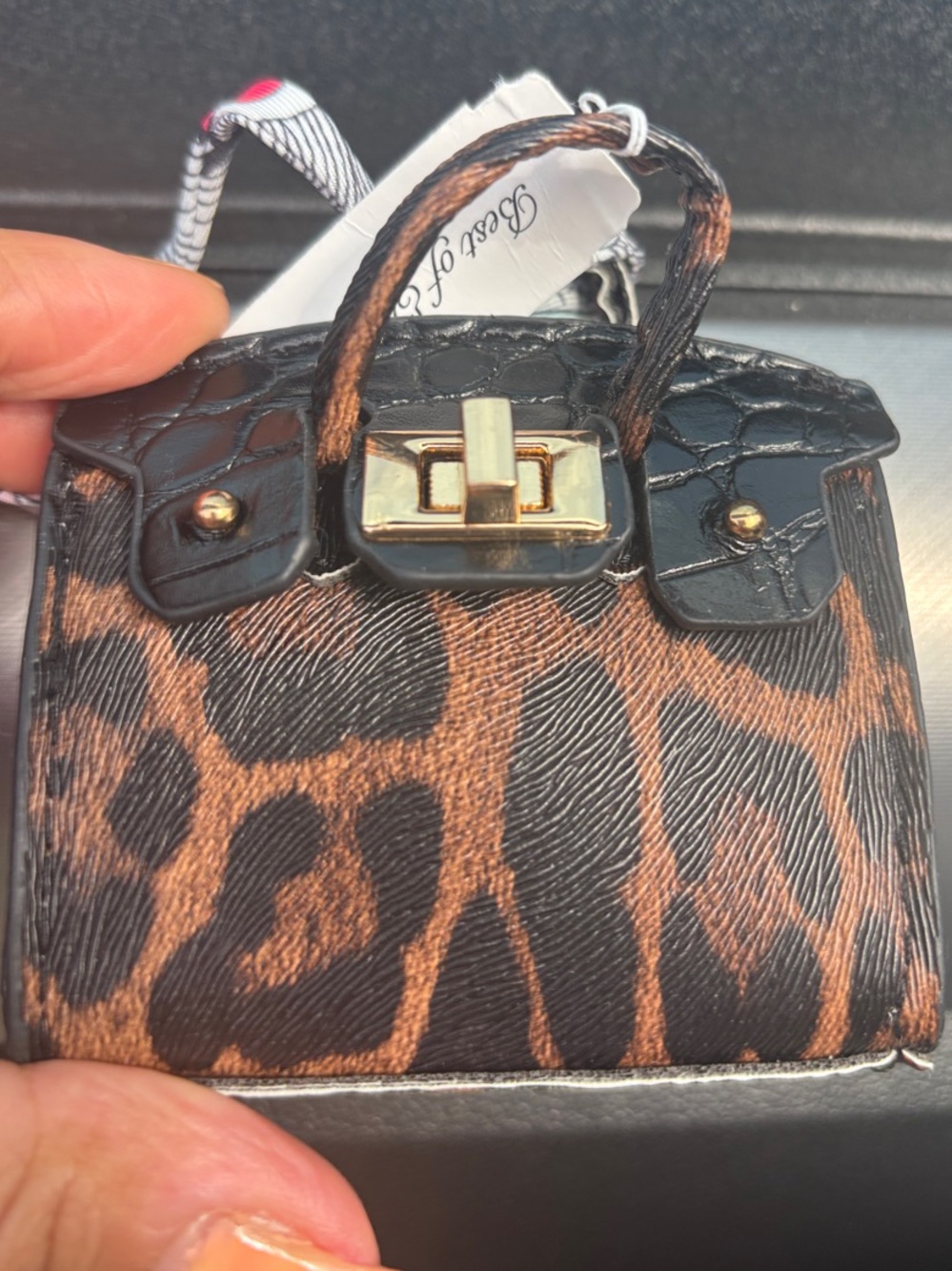 Mini Leopard Print Top-Handle Bag with Gold Turnlock Birkin purse charm
